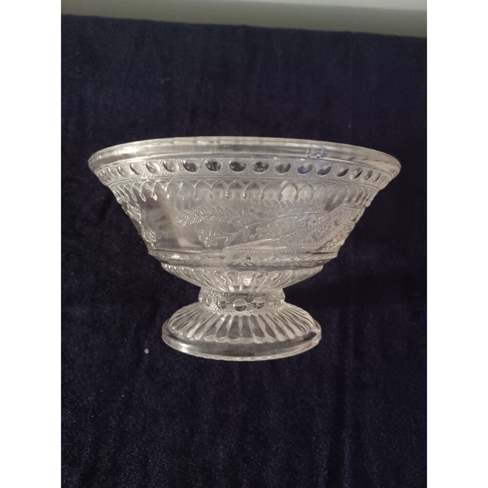 Antique Late 1880's Glass Pedestal Bowl Adams & Co Horseshoe Anchor Prayer Rug